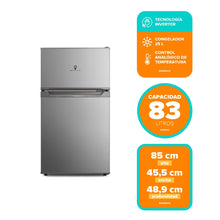 Mini Refrigerador 83L Frío Directo Top Freezer Inverter MMB80S Inox
