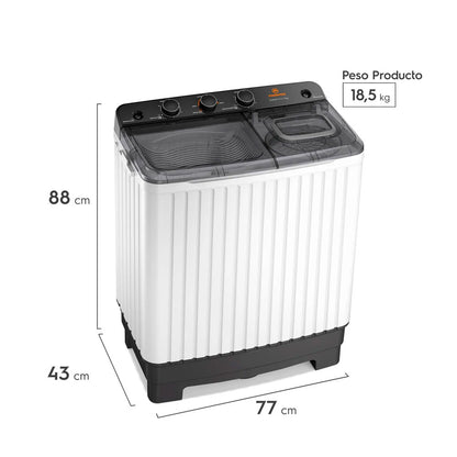 Lavadora Semi Automática Carga Superior MWMSAT9W 9Kg.  Blanca