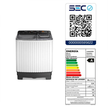 Lavadora Semi Automática Carga Superior MWMSAT9W 9Kg.  Blanca