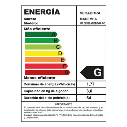 Secadora Carga Frontal Mademsa 7DBZG PRO 7 kg Blanco