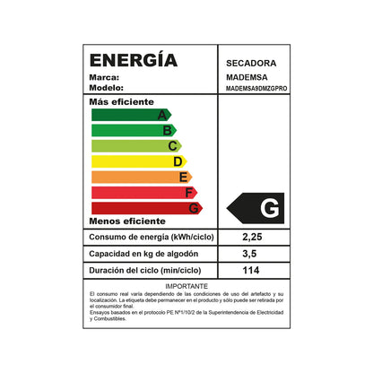 Secadora Mademsa 9DMZG PRO 9 Kg. Gris