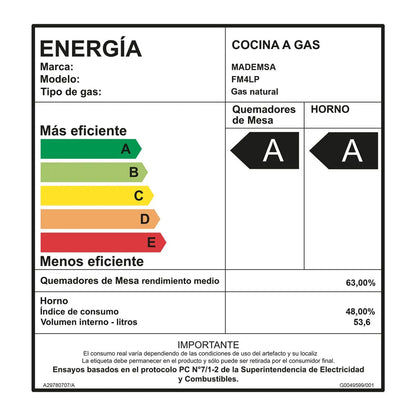 Cocina a gas FM4LP Negra