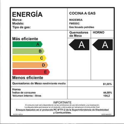Cocina a Gas 5 Platos FM5SSC Inox