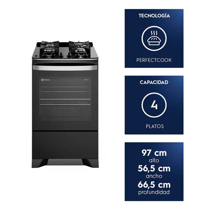 Cocina a Gas 4 Platos F4EPB Negra