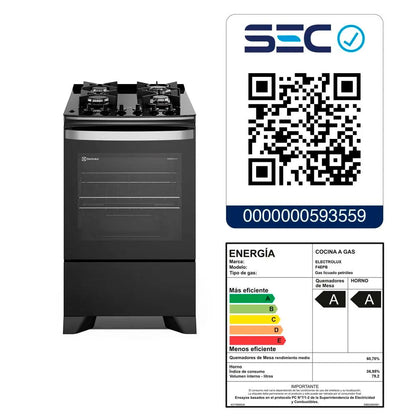 Cocina a Gas 4 Platos F4EPB Negra