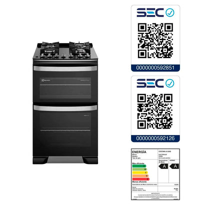 Cocina a Gas 4 Platos F4EDB Doble Horno Negra