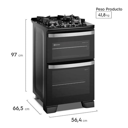 Cocina a Gas 4 Platos F4EDB Doble Horno Negra