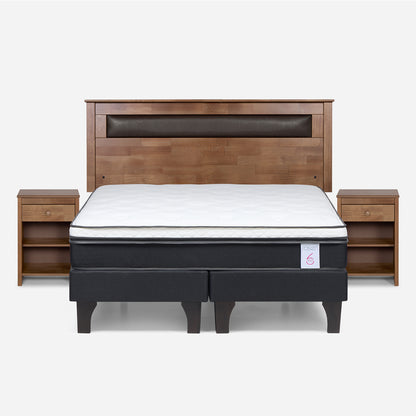 Cama Europea New Style 6 2 Plazas Base Dividida + Respaldo 2 Veladores