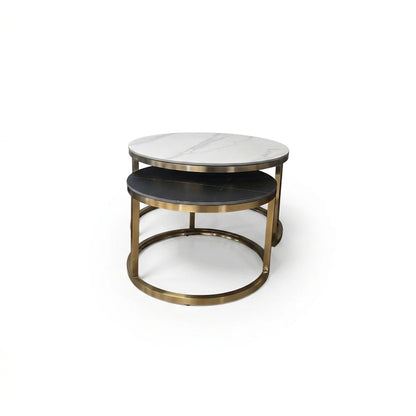 Mesa de Centro Moderna Redonda Mármol Gold Set 2 piezas Padova