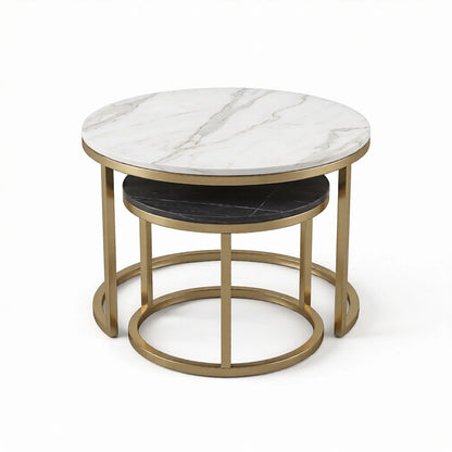 Mesa de Centro Moderna Redonda Mármol Gold Set 2 piezas Padova