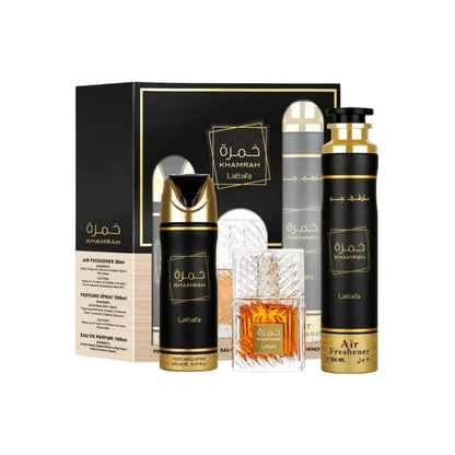 Set Lattafa Khamrah EDP 100 ml + Deo 200 ml + Airfresh 300 ml.