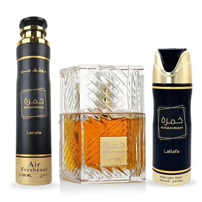 Set Lattafa Khamrah EDP 100 ml + Deo 200 ml + Airfresh 300 ml.