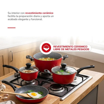 Batería de cocina Aluminio Forjado 7pzas Rojo Mate TH-MB07RN