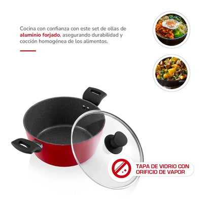 Batería de cocina Aluminio Forjado 7pzas Rojo Mate TH-MB07RN