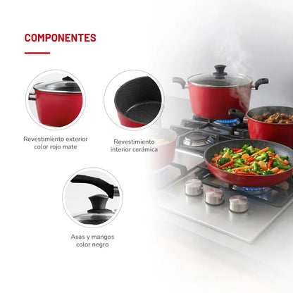 Batería de cocina Aluminio Forjado 7pzas Rojo Mate TH-MB07RN