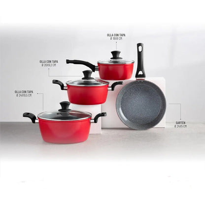 Batería de cocina Aluminio Forjado 7pzas Rojo Mate TH-MB07RN