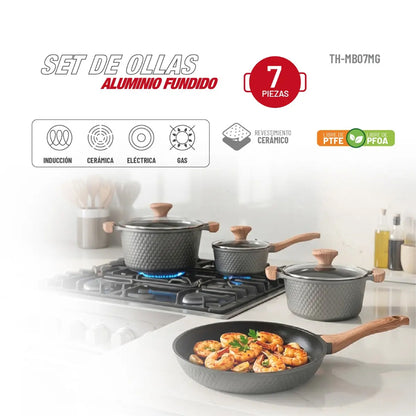 Batería de cocina Aluminio Fundido Gris 7pzas TH-MB07GM