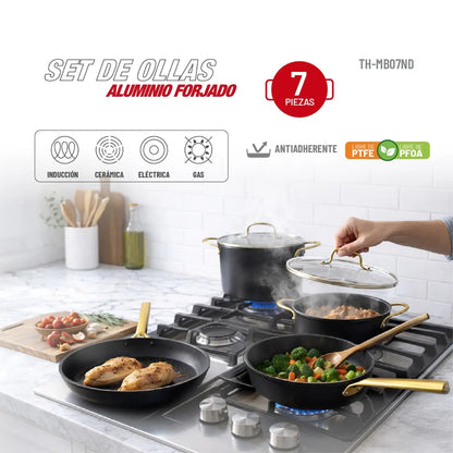 Batería de cocina Aluminio Forjado 7pzas TH-MB07ND