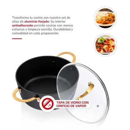 Batería de cocina Aluminio Forjado 7pzas TH-MB07ND