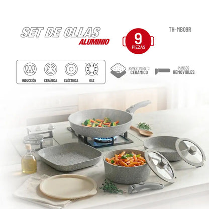 Batería de cocina Aluminio 9pzas TH-MB09R