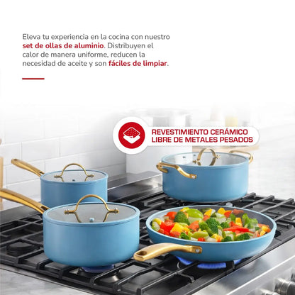 Batería de cocina Aluminio 8pzas Azul Claro TH-MB08AD