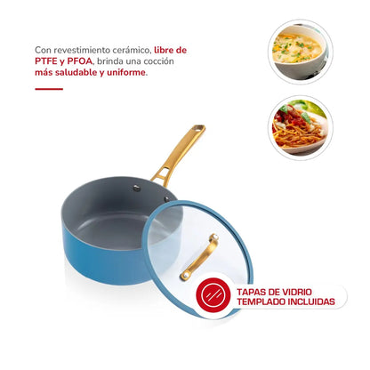Batería de cocina Aluminio 8pzas Azul Claro TH-MB08AD