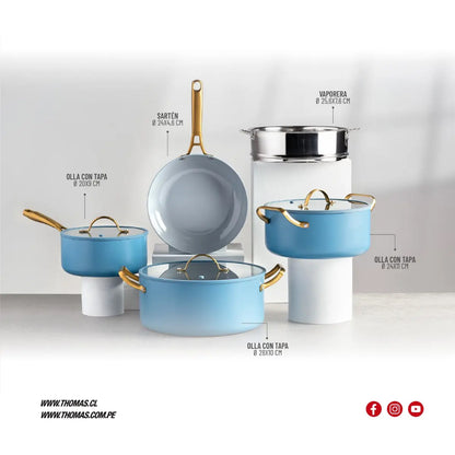 Batería de cocina Aluminio 8pzas Azul Claro TH-MB08AD