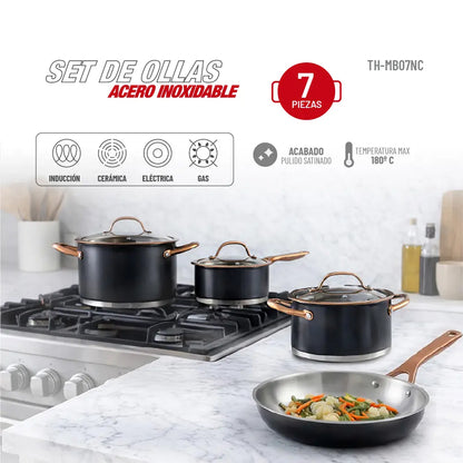Batería de cocina Acero Inox Mate 7pzas TH-MB07NC