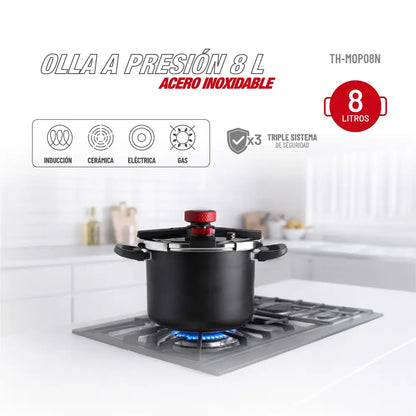 Olla a Presión Acero Inox Negro 8lts TH-MOP08N