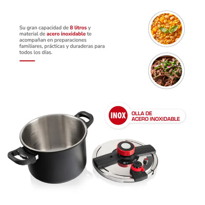 Olla a Presión Acero Inox Negro 8lts TH-MOP08N