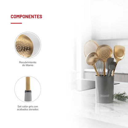 Set de 7 Utensilios Acero Inoxidable TH-MUT08D